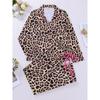 Pijama Feminino Personalizado Novo Estilo com Estampa de Leopardo em Forma de Coração, Cardigã, Mangas Longas, Calça Longa, Pijama Estilo Europeu e Americano, Conjunto para Casa