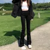 Jeans Micro-Lar de Cintura Alta Preto Feminino Outono e Inverno 2024 Novo Slim-fit Emagrecedor Retro Americano Calça Flare com Forro de Fleece