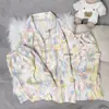 Conjunto de Três Peças Nuvem de Algodão da Fábrica de Origem com Design de Borboleta Degradê, Conjunto de Pijama de Manga Curta de Celebridade da Internet para o Verão