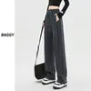 Pantalones Deportivos Estilo Americano Ajustables en el Tobillo para Mujer Otoño Nuevo Básicos Diarios Versátiles Cintura Alta Adelgazantes Pierna Recta Pierna Ancha