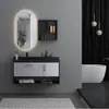Gabinete de Baño Montado en Pared Aleación de Aluminio Cerámica Cuenca Integrada Cajón Puerta Abierta Espejo Simple Gabinete Lavabo Montado en Pared Almacenamiento