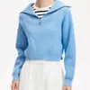 Nuevo Diseño de Nicho Primavera y Otoño Suave y Cera Cremallera Media Cuello Alto Color Sólido Más Fácil de Combinar Suéter de Punto Casual Top para Mujer