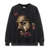 Sudadera con capucha de manga corta pesada con estampado retro hip-hop americano de Ice Cube para cruzar fronteras, cuello redondo