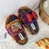 Pantuflas de Felpa a Cuadros y Bloques de Color para Niñas, Cálidas para Otoño e Invierno, Lazo de Dibujos Animados, Antideslizantes, Pantuflas de Algodón para el Hogar, Tejidas