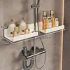 Suporte de Rack de Armazenamento com Haste Ajustável para Chuveiro de Banheiro, Bandeja Suporte de Chuveiro Sem Furo, Rack de Armazenamento para Sabonete Líquido