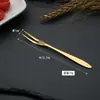 Juego de tenedores de fruta de acero inoxidable, palillo de fruta con recubrimiento de titanio, tenedor pequeño para pastel de luna, rosa, vajilla negra, LOGOTIPO láser