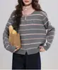 Cardigã de tricô listrado em duas cores, novo top de moda de alta qualidade para outono e inverno, suéter feminino com zíper duplo, disponível para encomenda personalizada