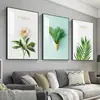 Pintura Decorativa para Sala de Estar Estilo Nórdico Planta Verde Fresca Flores Mural Celebridad de Internet Pared de Fondo para Sofá Dormitorio Sencillo