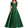Vestido de Noche Formal Europeo y Americano Comercio Exterior Vestido Largo Formal de Noche Aplique de Encaje Vestido de Graduación Manga Corta Vestido para Madrina de Boda Mujer