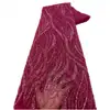 Bordado de linha fluida tecido de gaze renda bordado com tubo de miçangas brilhantes bordado vestido de noiva tecido de moda