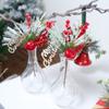 Navidad Rojo Bayas Ramo Corona Decoración Accesorios Nieve Cayendo Hojas de Pino Ramas Cortas Bayas