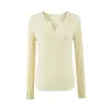 Top de punto de alta gama con cuello en V acanalado y manga larga, nueva moda de otoño, versátil, ajustado, color liso, capa base