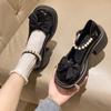 Sapatos de couro pequenos Mary Jane estilo francês femininos 2025 primavera e verão novos sola grossa laço aumentado salto grosso salto alto sapatos de camada única