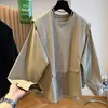 Diseño Nuevo de Otoño Nicho Holgado Casual Punto Empalmado Camisa de Mujer Manga Larga Jersey Falso Dos Piezas Top Cubre Carne