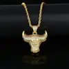 Colgante Cabeza de Toro Tianmi Europea y Americana Microincrustado Circonita Estilo Dibujos Animados Colgante 3D Hip-Hop Personalidad Cadena Retorcida Collar