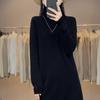 Vestido de Lã com Gola Alta Outono e Inverno Feminino Estilo Preguiçoso Solto Vestido Suéter Comprimento Médio No Quadril Camisa Base de Tricô