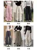 Calça de trabalho feminina off-white, novo modelo primavera/outono 2026, cintura alta, modelagem que afina a silhueta, multi-bolsos, casual, calça de perna larga reta para baixinhas