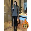 Sudadera gris con cuello alto y forro polar para mujer, nueva tendencia 2026, elegante, estilo retro americano, longitud media, top base