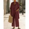 2026 Europeu e Americano Transfronteiriço Verão Novo Estilo Perna Reta Cor Sólida Viagem Férias Confortável Casual Elegante Conjunto de Três Peças