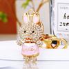 Llavero de Coche de Conejo con Incrustaciones de Diamantes para Mujer Colgante de Bolsa Creativo Cadena de Metal para Llaves Anillo Colgante Transfronterizo Regalo Venta al por Mayor