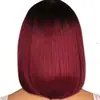 Comercio exterior europeo y americano peluca de mujer teñido puntas medianas peluca bobo pelo corto liso negro degradado vino tinto punto de fábrica