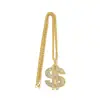 Collar con colgante de dólar de hip-hop transfronterizo totalmente incrustado con diamantes, una marca europea y estadounidense de moda con un diseño único de símbolo de dólar giratorio, y una cadena para la clavícula incrustada con diamantes, disponible para venta al por mayor