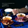 Juego de Tazas de Café de Cerámica Estilo Europeo de Lujo Ligero, Exquisito Hueso de China de Gama Alta con Tacto Premium, Adecuado como Regalo de Inauguración o Boda en una Caja de Regalo