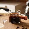 Taza pequeña de leche con mango de madera creativa, taza pequeña de leche de vidrio, jarra de leche con mango de madera, utensilio de café mini, estilo ins