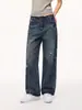 US*Pedir Vaqueros Rectos de Pierna Ancha Lavados Rasgados Estilo Retro Americano 26 Otoño Cintura Alta Adelgazantes Pantalones Largos