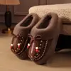 Pantuflas de Algodón para Mujer Suela Gruesa Cálidas para Otoño e Invierno Con Terciopelo Espesado Antideslizantes Para Casa Interior Exterior