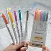 Caneta marca-texto dupla para destacar e sublinhar, ponta chanfrada para diário de estudante e rabiscos, conjunto de canetas marca-texto