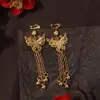 Pendientes Largos con Borlas de Gota de Agua Estilo Étnico Bohemio Transfronterizos Europeos y Americanos Clips para Orejas de Diamante para Atracciones Turísticas sin Agujeros en las Orejas