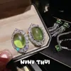 Palacio de Joyería Hebilla de Paz Ruyi Pendientes de Calcedonia Nuevo Estilo Chino Calcedonia Verde Despertar del León Set de Pendientes de Circonita