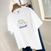Camiseta de algodón grueso de 260 g para mujer, de verano, de manga corta, cuello redondo, diseño estampado bonito, camiseta de media manga.
