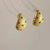 Aretes de Medio Aro con Puntos de Ola Amarillo Leche Gota de Aceite Aretes de Temperamento de Alta Calidad Aretes Frescos de Primavera y Verano para Mujer Aguja de Plata 925