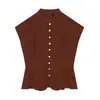 Para Comercio Exterior Europeo y Americano Transfronterizo Ropa de Mujer Aliexpress Venta Caliente Moda Chaleco Sin Mangas de Botón Único Múltiples Botones Top de Manga Corta
