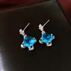 Anillo cuadrado abierto de circón estilo corte francés, aretes, collar, aretes de lujo ligero de alta gama, juego de joyería elegante