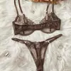 Conjunto de Lencería de Dos Piezas Personalizado Nuevo Color Caramelo Francés con Encaje Hueco Bra de Media Copa Transpirable Cómodo