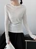 Camiseta de Lushi Coreana Versátil con Borde Enrollado y Cuello Redondo, Camiseta Base para Mujer, Nueva de Otoño, Manga Larga, Top Interior Adelgazante 2013