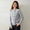 Cardigan de Lã Tricotado de Gola Redonda Francês de Botão Duplo Novo Estilo para Mulheres Manga Longa Cor Sólida Versátil Casaco Suéter Roupas Femininas