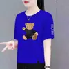 Camiseta de Manga Corta para Mujer, Excedente de Comercio Exterior Transfronterizo, Estilo Mamá, Estampada, Corte Holgado, Tallas Grandes, Casual, Elegante, Top para Mujer de Mediana Edad