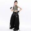 Conjunto de Top Cropped e Calça Preta Estilo Hot Girl para Meninas de Jazz Dance, Roupa de Prática de Passarela Moda Jazz, Novo Modelo de Verão
