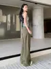 Yechuan # Calça Casual Wide Leg Verde Militar, Novo Estilo de Verão, Calça Versátil de Cintura Alta, Corte Reto Soltinho, Comprimento no Chão.