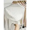Camiseta suéter de tricô feminina de outono e inverno com gola alta meia, cor damasco, manga longa, modelo justo para usar por baixo