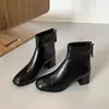 Botas de tornozelo forradas com fleece estilo Maillard para mulheres, nova coleção outono/inverno 2026, salto grosso, marrom, bico quadrado, de salto alto, modelo justo, botas da moda