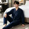 Pijama de coral para hombre, cárdigan de otoño e invierno, manga larga, forro polar, franela engrosada, conjunto casual cálido para casa