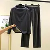 Nuevo conjunto de capa base cálida de otoño e invierno cepillada y engrosada con cuello semialto para mujer, con camiseta de manga larga y conjunto de dos piezas de forro polar térmico