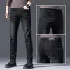 Jeans azules italianos para hombre, estilo de negocios primavera/otoño 2026, elásticos, corte ajustado, pierna recta, pantalones casuales versátiles para primavera