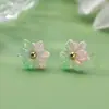 Nuevos Pendientes de Resina con Forma de Flor de Tres Pétalos Coloridos Dulces y Femeninos Exquisitos Pinzas para Orejas Sencillas y Lindas para Uso Diario en Mujeres Pinzas para Orejas Altas