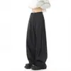 Calça Social Casual Plissada Cinza Estilo Americano para Homens e Mulheres, Marca Tendência, Solta de Alta Qualidade Cleanfit Reta de Perna Larga Longa